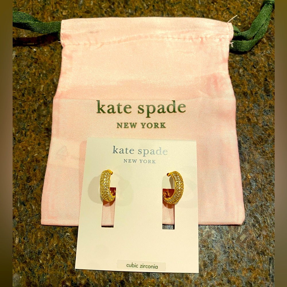 NWT KATE SPADE Brilliant Statement Gold Huggies Earrings